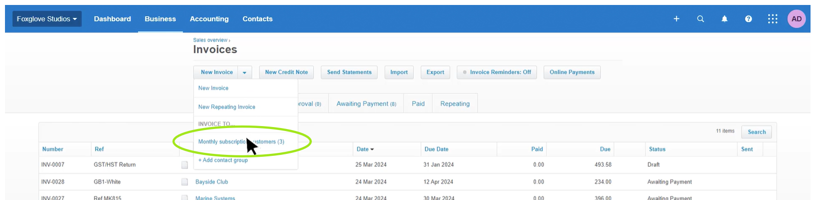 Xero invoicing 