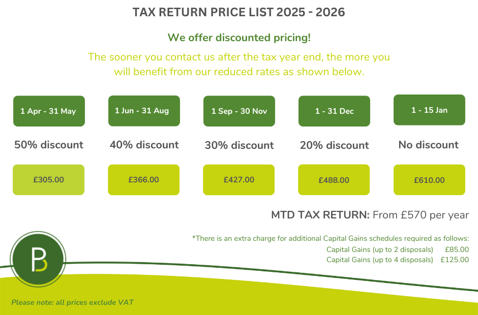 Tax Return price list 25-26